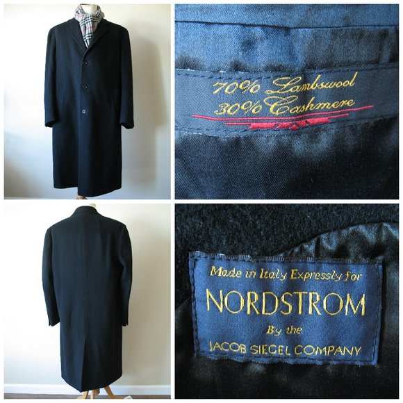 Cashmere Coat 3 Button 44L Italy Black XL Nordstrom
